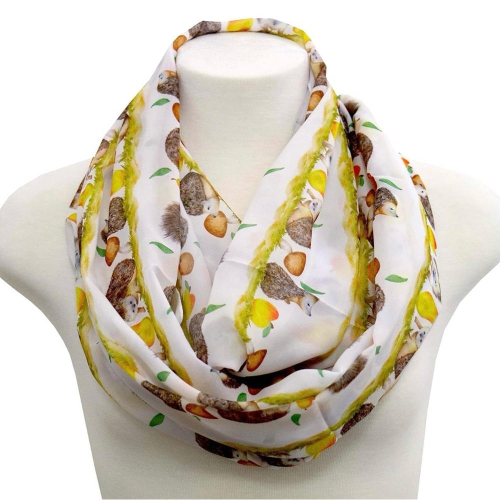 Charming Infinity Scarf Hedgehog Porcupine and Pear Fun Print like new